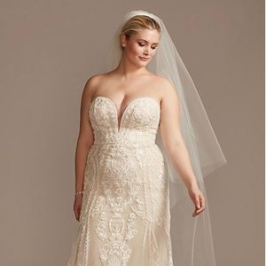 OLEG CASSINI  beaded scroll and lace mermaid wedding dress